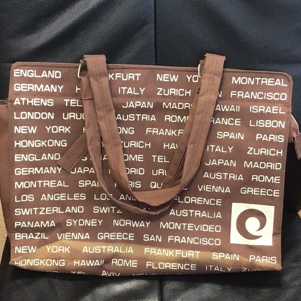 Brown Travel Bag with City Print